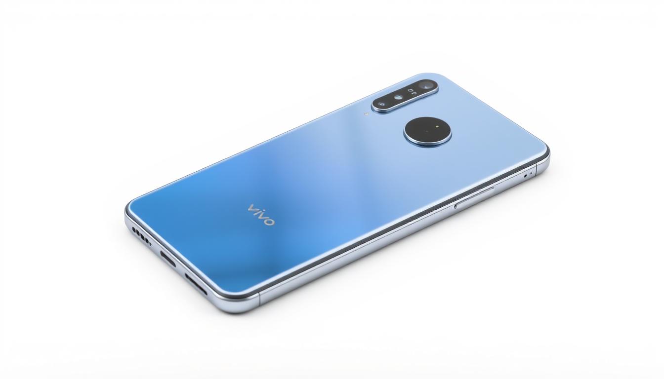 A sleek and modern smartphone, the vivo V50 Pro, rests on a clean white background. Its metallic frame glints subtly under carefully positioned studio lighting, showcasing the premium build quality. The screen is a seamless expanse of glass, with narrow bezels that fade into the sides. The camera module on the back is a striking design element, with its distinctive circular layout housing the various lens elements. The overall aesthetic is one of understated sophistication, befitting a flagship device from the saurabhblogger.com/ brand. A sense of elegance and attention to detail pervades the entire composition.