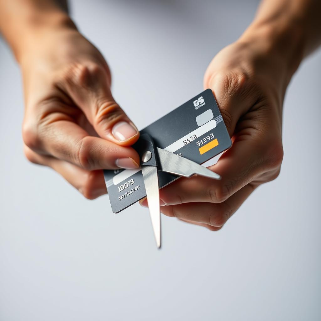 Person cutting up credit cards representing debt elimination to reach first $100K