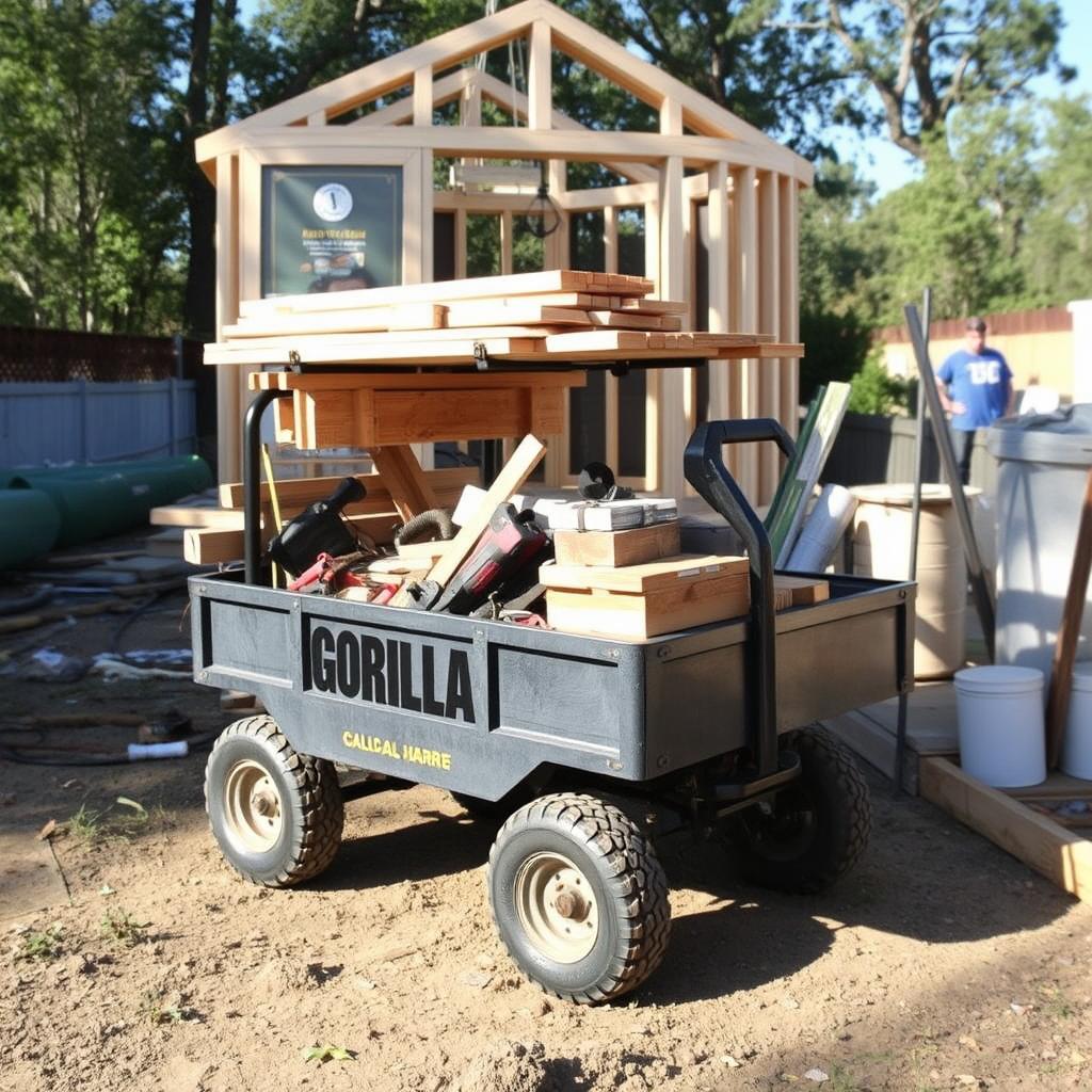 Gorilla Cart being used at a construction site with building materials