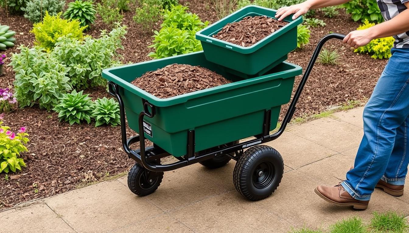 Gorilla Cart GCG-4 4 cu. ft. Poly Garden Dump Cart in use