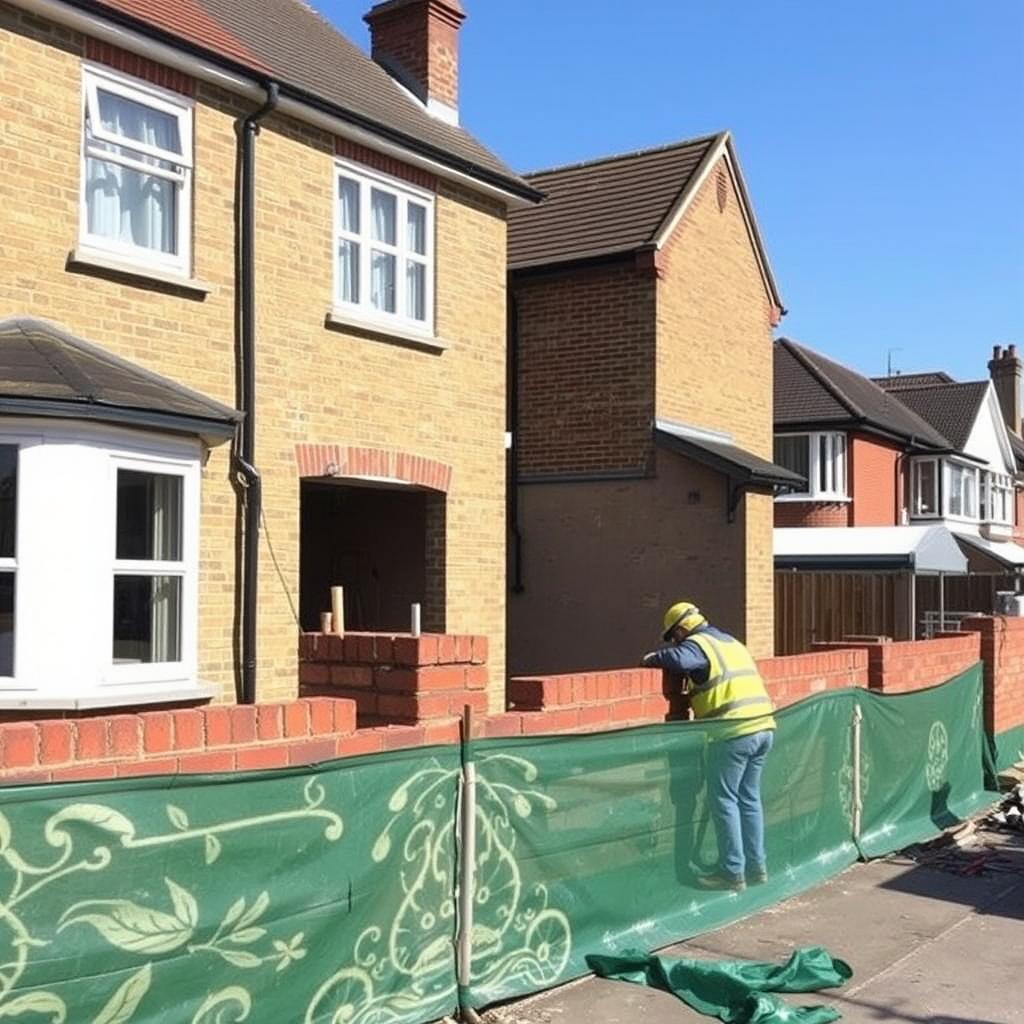 Extension construction at property boundary in London