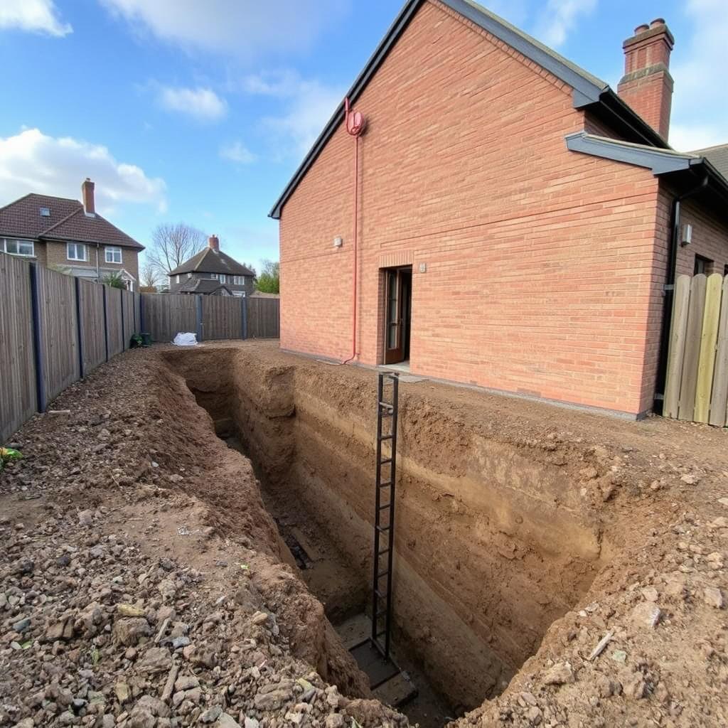 Excavation work near a property boundary requiring party wall surveyor involvement