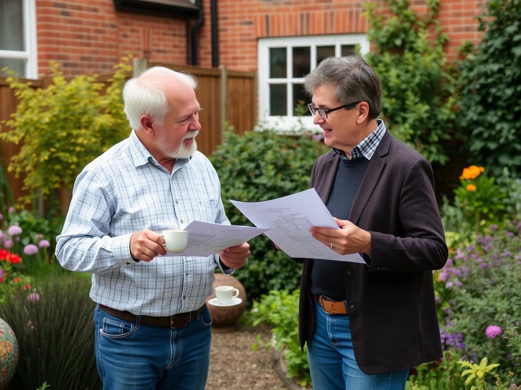 Neighbours discussing construction plans amicably