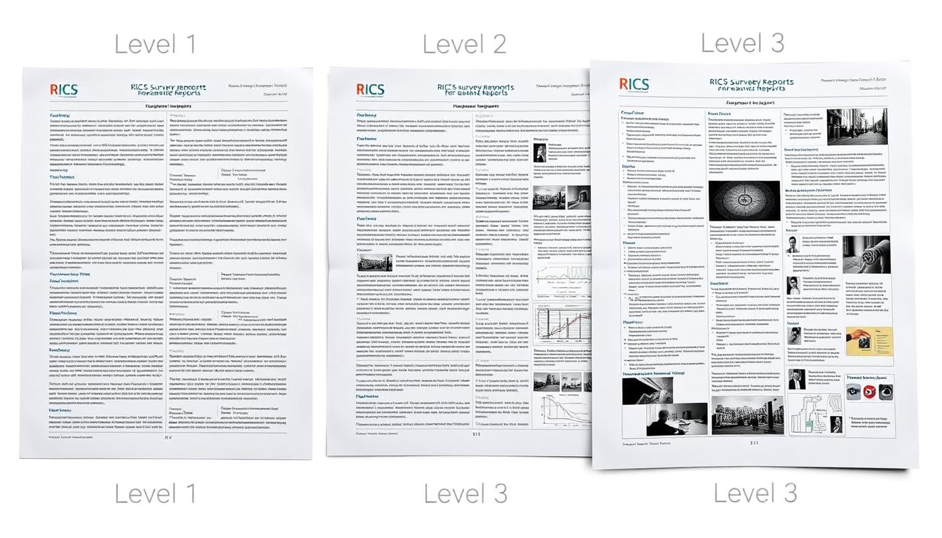 Comparison of different RICS survey reports showing increasing detail levels