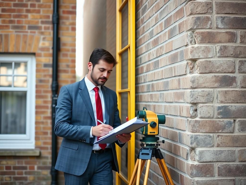 Party wall surveyor examining a shared wall where a party wall agreement is required