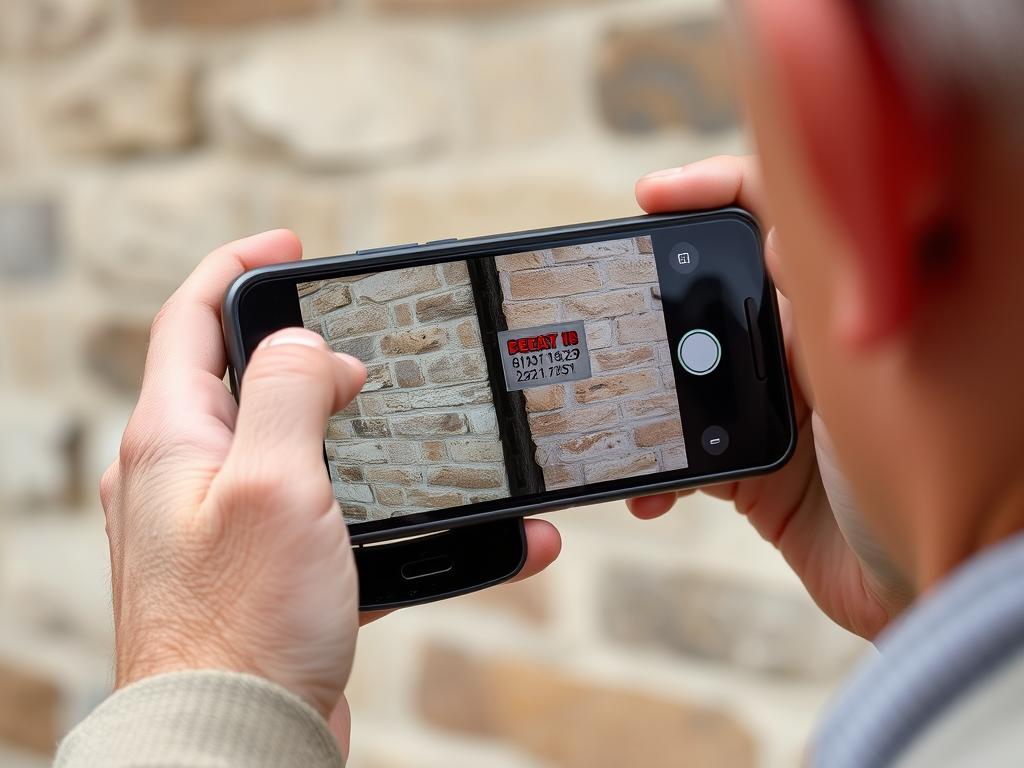Property owner taking photos of existing wall condition before construction