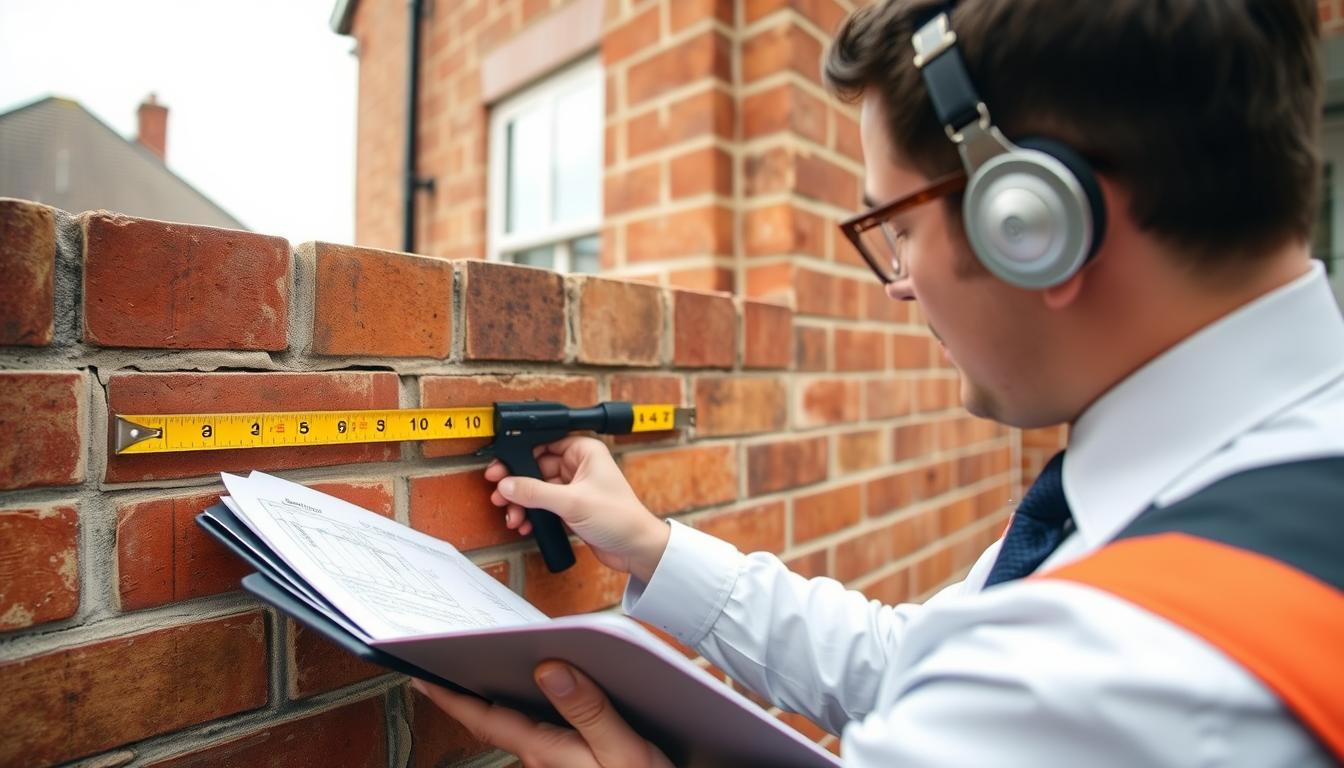 Party wall surveyor examining a shared wall between two properties