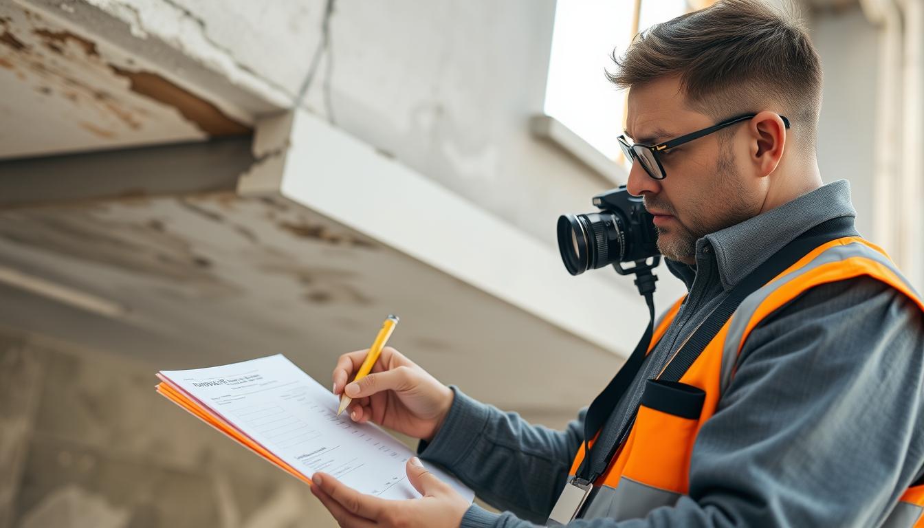 Surveyor documenting condition ratings during a Level 3 Building Survey
