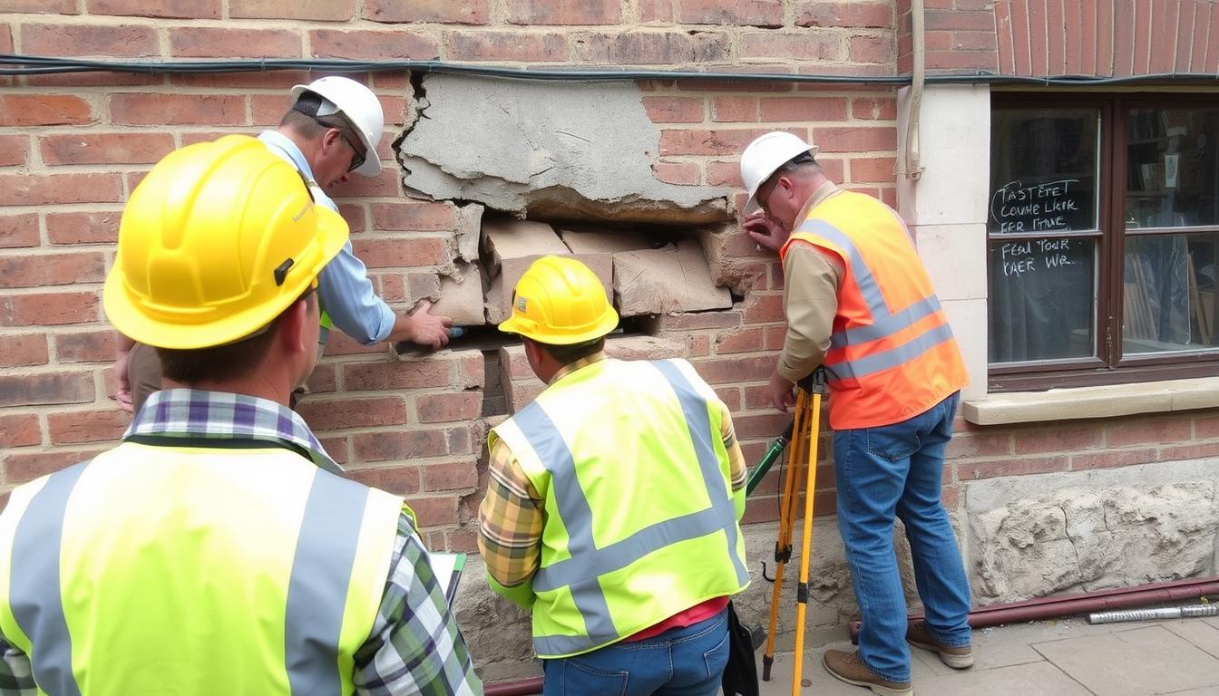 Repair work being done to fix damage from unauthorized party wall work