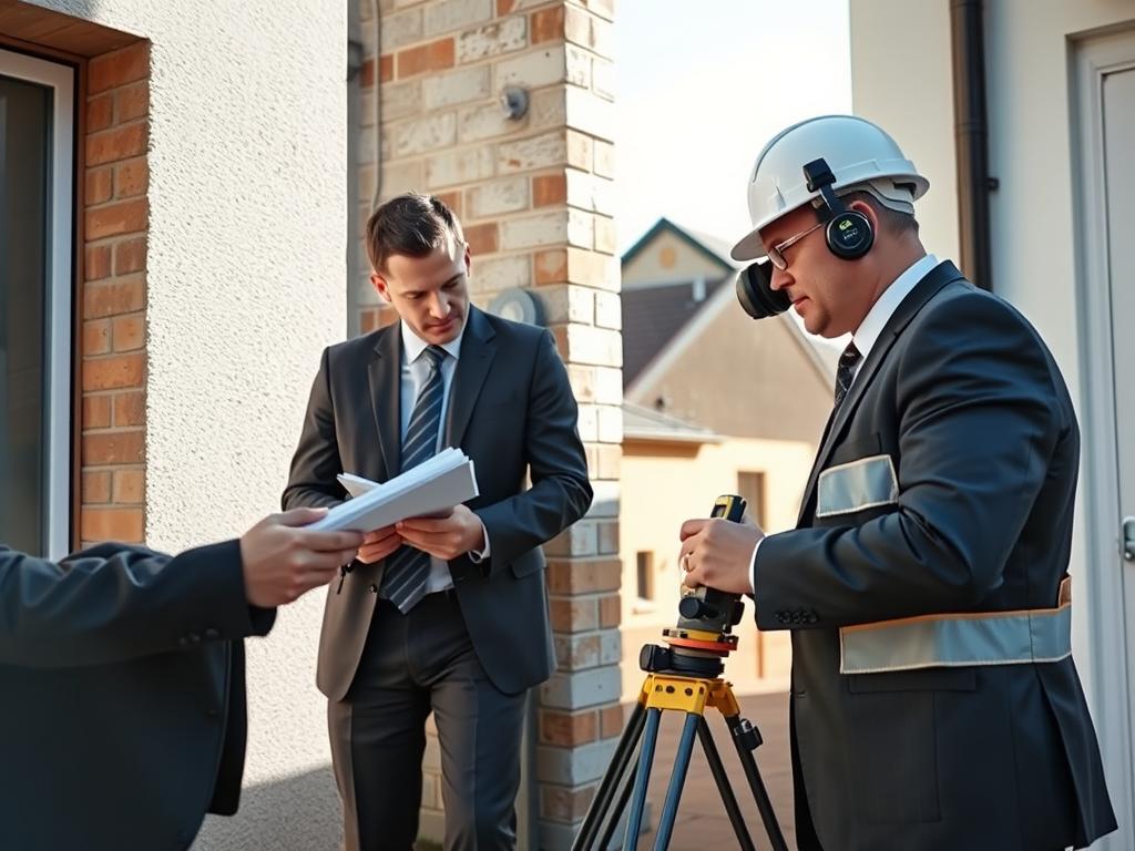 Party wall surveyors examining a property and documenting conditions