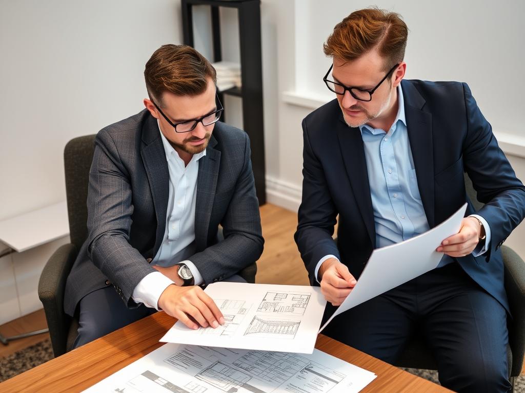 Homebuyer reviewing a Level 3 Building Survey report with a surveyor