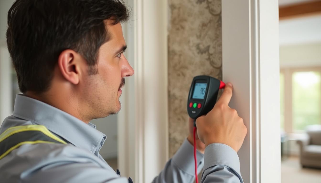 Surveyor checking for damp issues during a Level 2 home survey
