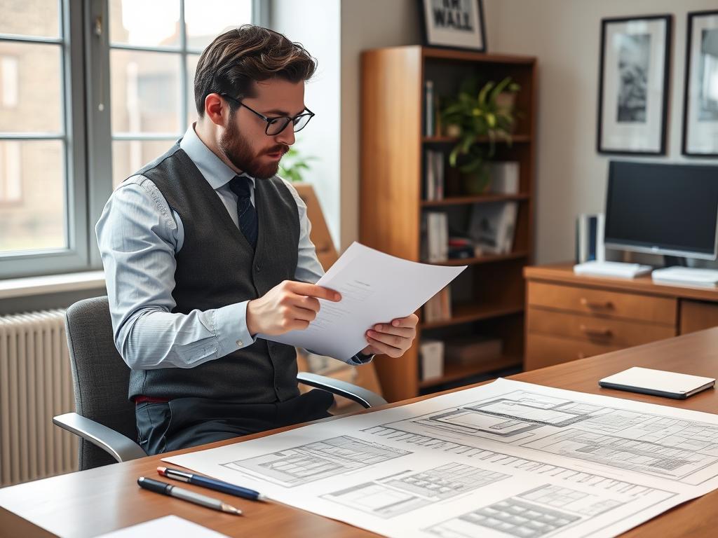 Party wall surveyor examining documents with London property owners