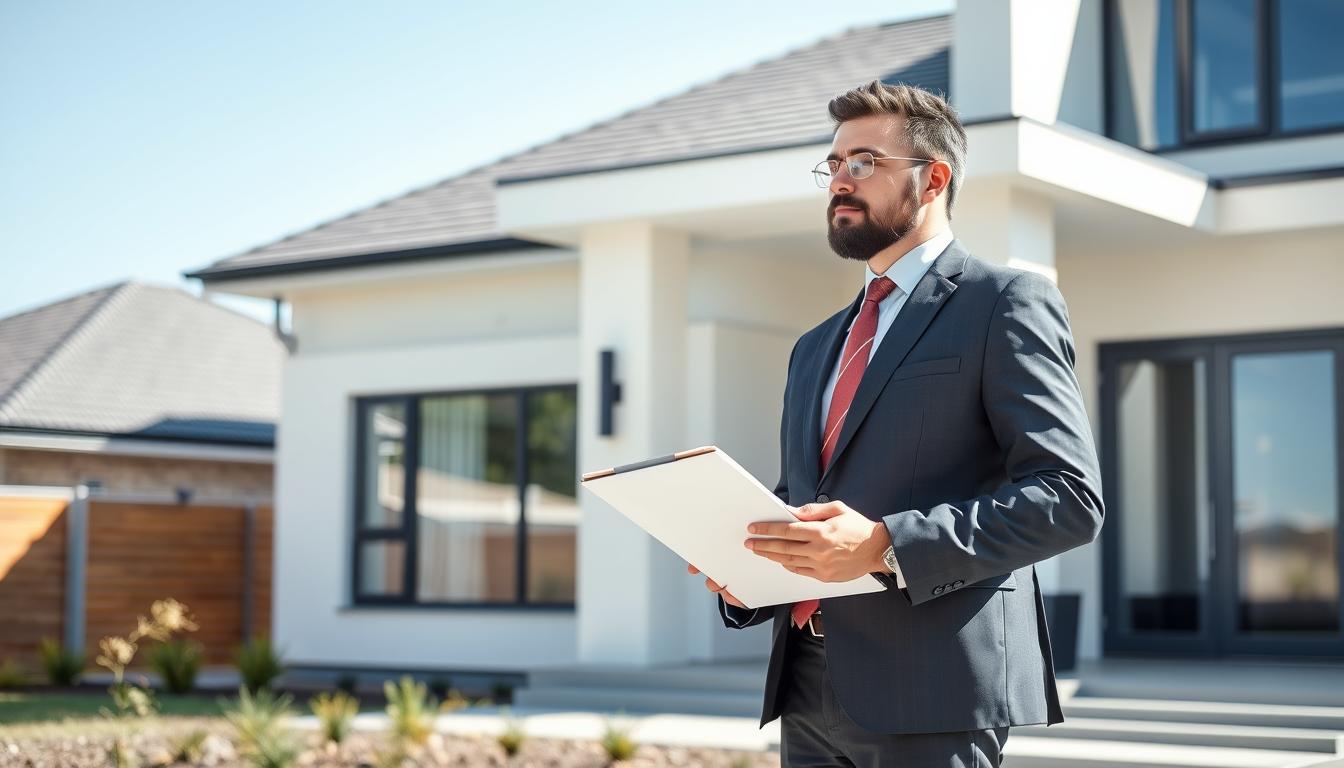 A surveyor examining the exterior of a house with a clipboard, demonstrating how long does a home buyers survey take