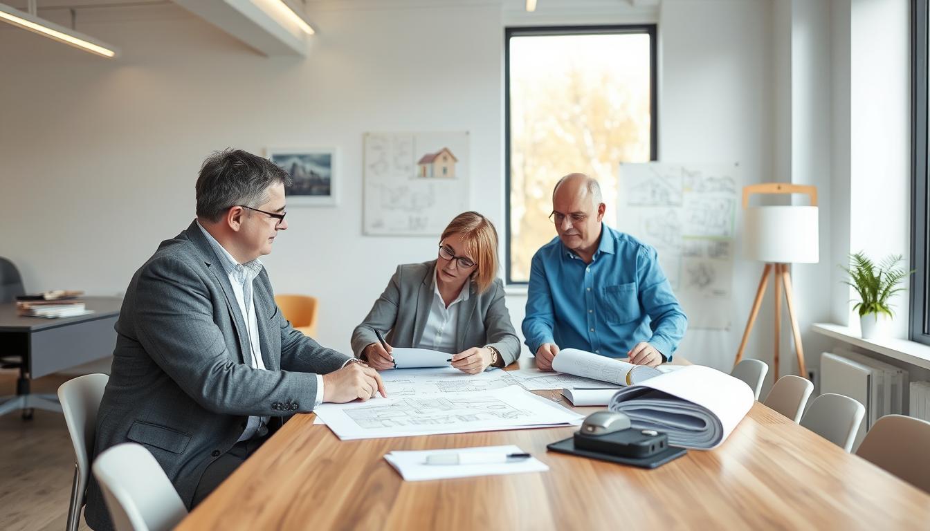 London property owners discussing party wall matters with surveyor