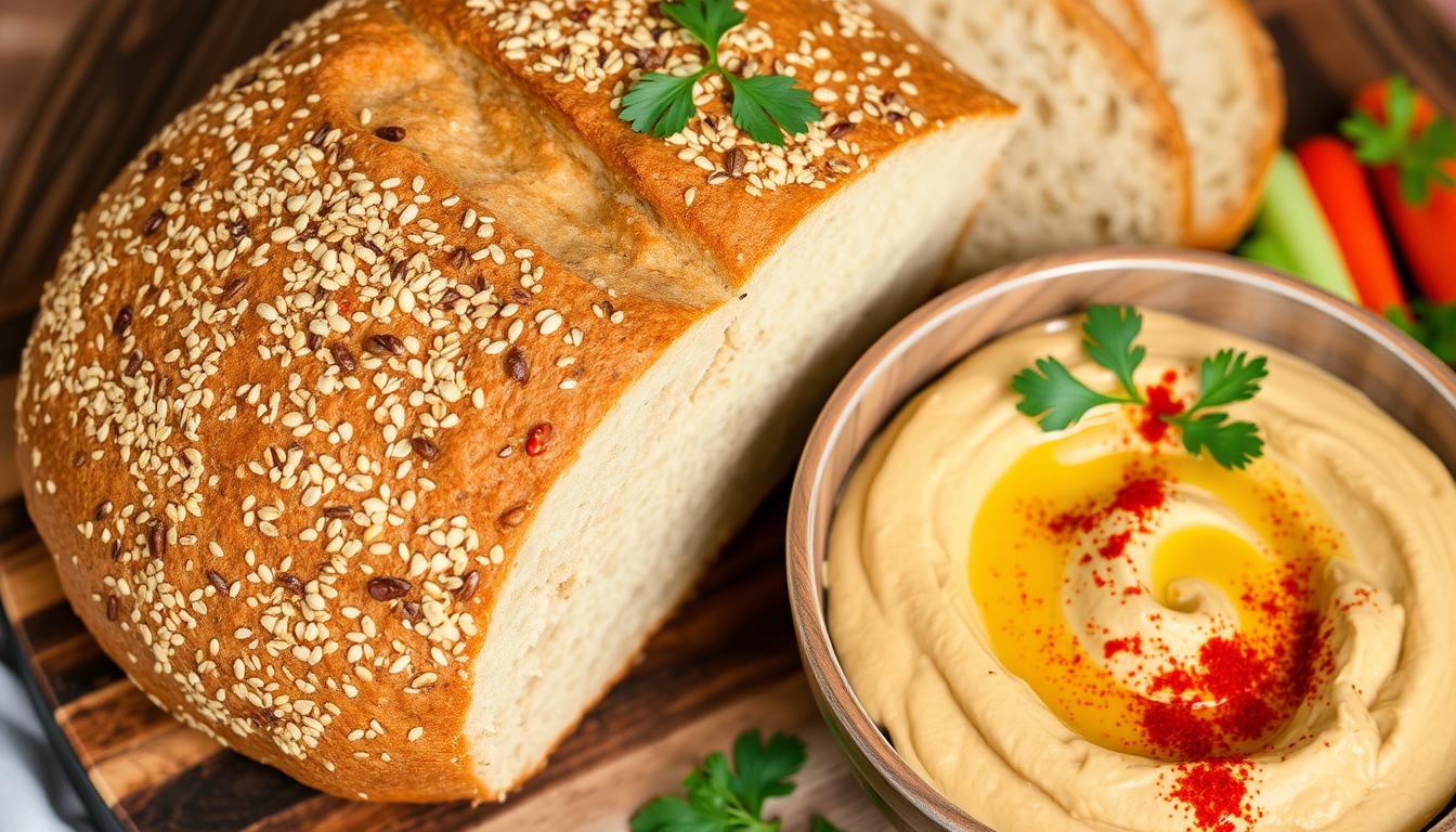 Seeded soda bread with hummus