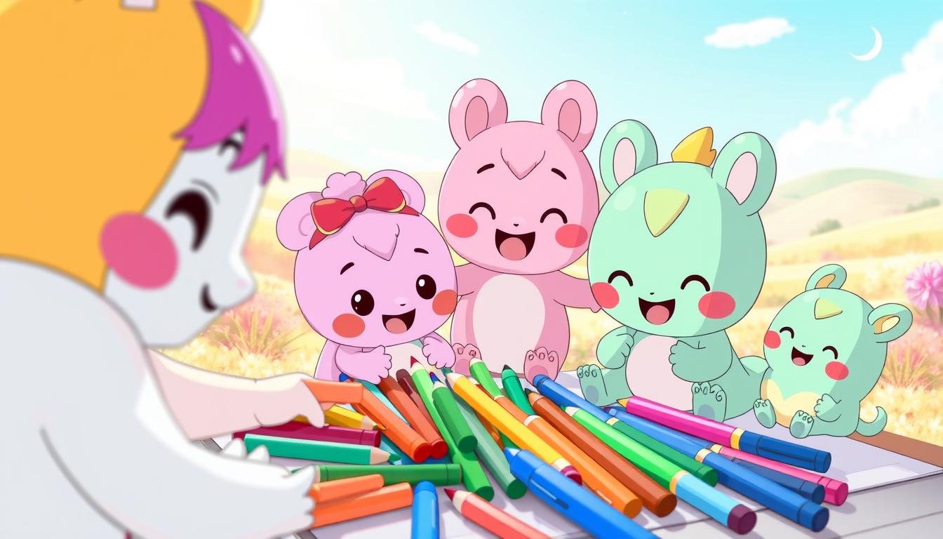 Vibrant and whimsical digital illustrations of the Pomni characters, depicting a cheerful, child-friendly coloring scene. In the foreground, the lovable Pomni creatures are engaged in a playful coloring activity, their bodies and expressions filled with a sense of delight and discovery. The middle ground showcases an array of colorful drawing implements, markers, pencils, and crayons, inviting the viewer to join in the creative process. The background features a soft, dreamlike landscape with pastel hues and gentle textures, setting a warm and welcoming atmosphere for the Pomni coloring experience. Bright, natural lighting illuminates the scene, casting a sense of warmth and positivity. The overall composition conveys the joy, creativity, and engaging nature of the Pomni coloring game.