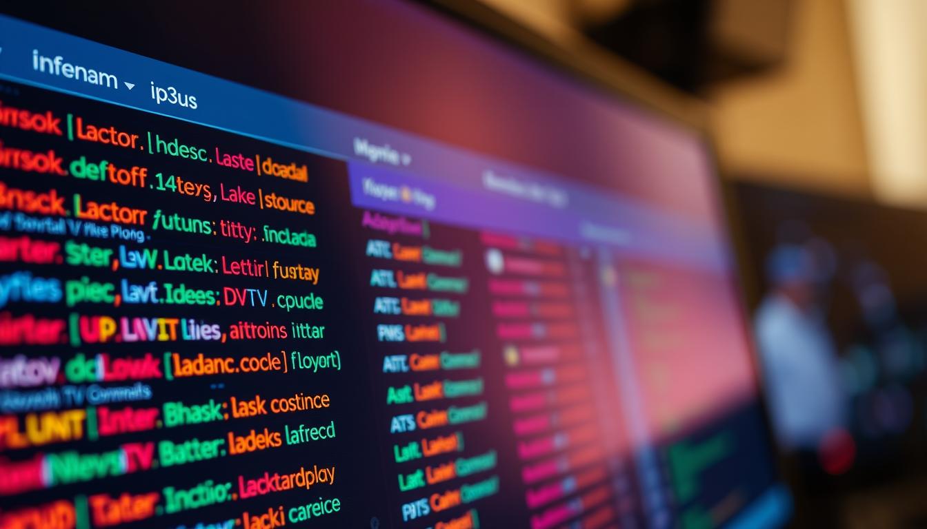 A close-up view of various IPTV M3U links displayed on a computer screen. The foreground features a collection of colorful hyperlinks, each representing a different TV channel or streaming service. The middle ground showcases an intuitive user interface, with clear navigation menus and options for managing the M3U content. The background is softly blurred, creating a sense of depth and focus on the essential details. The lighting is warm and natural, highlighting the crisp, high-definition quality of the displayed links. The overall mood is one of technology, connectivity, and the convenience of IPTV streaming.