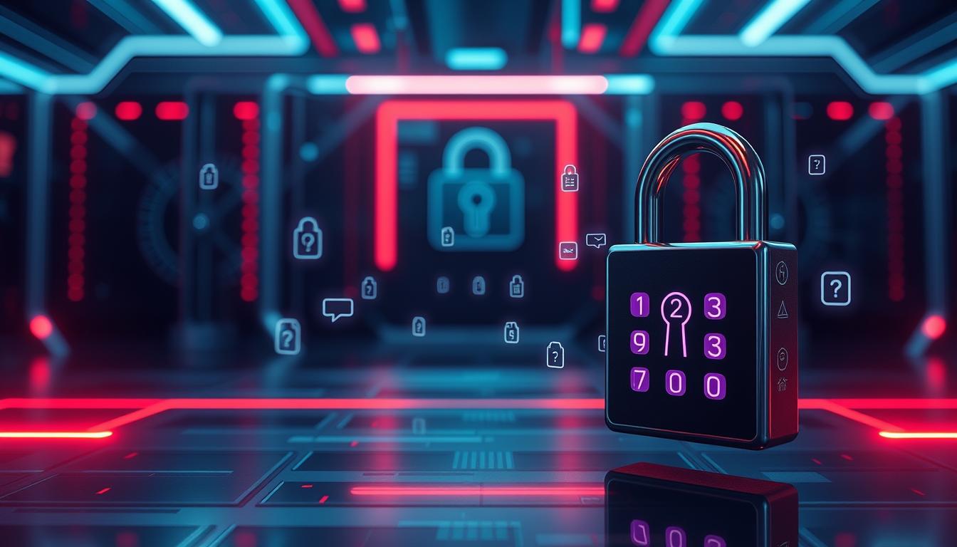 A digital security concept with a keypad, lock, and password symbols floating in front of a sleek, high-tech backdrop. The scene is well-lit, with a sense of depth and dimension. The focal point is a strong, unique password being generated, showcasing its complexity and strength. The overall mood is one of digital security, privacy, and technological sophistication.