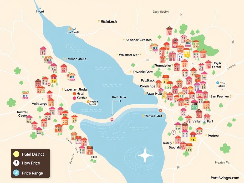 Best Hotels in Rishikesh - Luxury, Budget, and Boutique Stays 16 Map of Rishikesh showing different hotel areas and landmarks