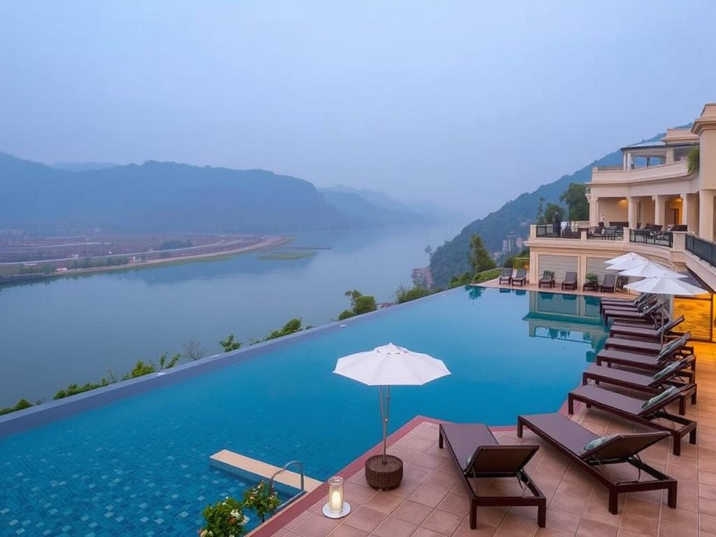 Best Hotels in Rishikesh - Luxury, Budget, and Boutique Stays 2 Luxury hotel in Rishikesh with infinity pool overlooking the Ganges