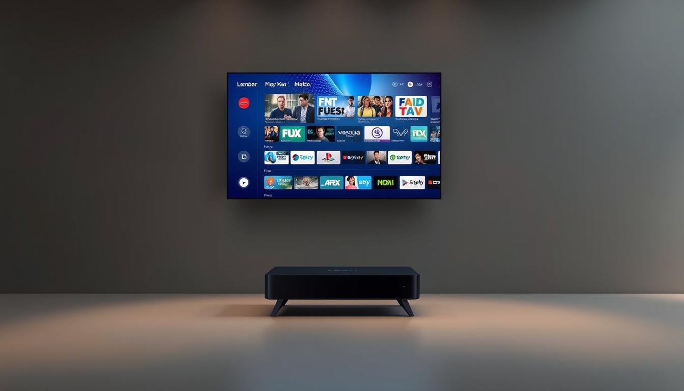 A sleek, futuristic IPTV player interface hovers in a minimalist, dimly lit room. The screen displays a vibrant array of live TV channels, streaming content, and personalized recommendations, all accessible through a clean, intuitive user experience. Subtle ambient lighting and a muted color palette create a sense of sophistication and technological advancement, hinting at the power and versatility of this cutting-edge IPTV solution. The device itself is a seamless, streamlined design, blending seamlessly into the modern decor, embodying the pinnacle of IPTV innovation in the year 2025.