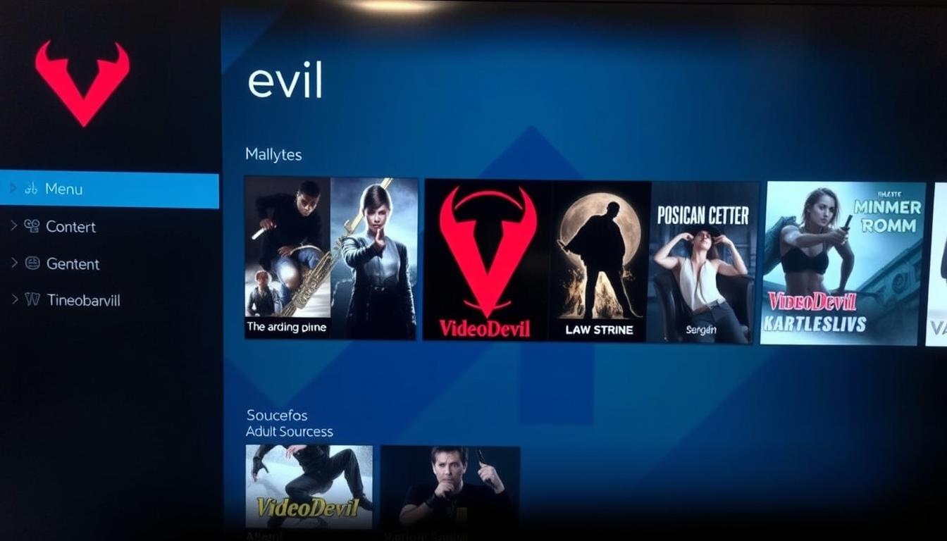 VideoDevil addon interface showing main menu and content sources