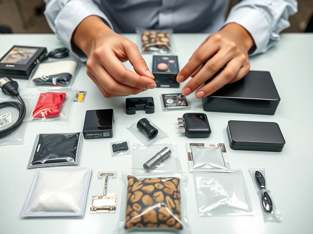 Buy in Bulk from China 7 Product samples from Chinese manufacturers laid out on a table for quality inspection