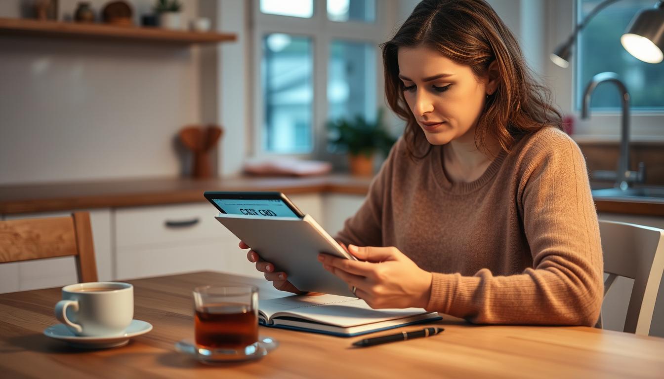 A mother reviewing different CBD product options for managing momxiety, illustrating informed choices about cannabis for momxiety