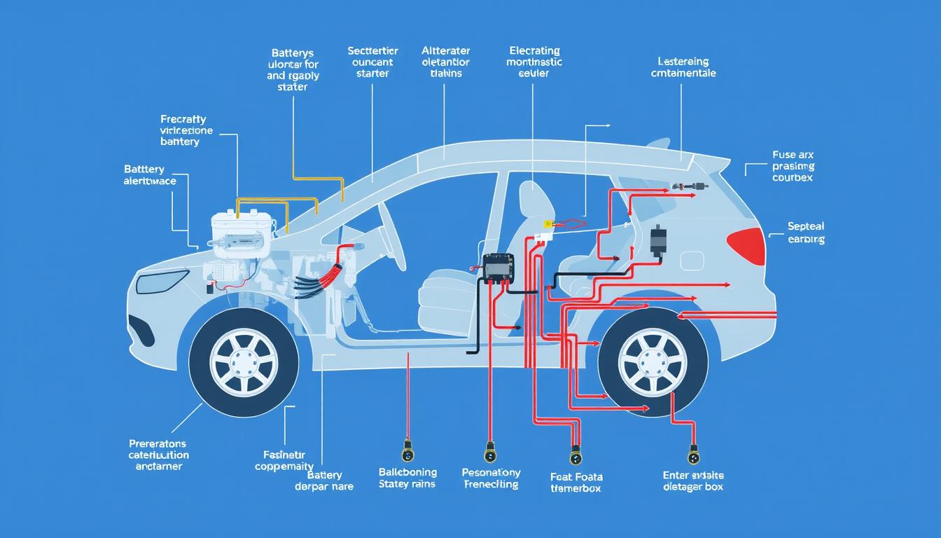 Diagram of vehicle electrical system components for Woodstock auto electrical service education
