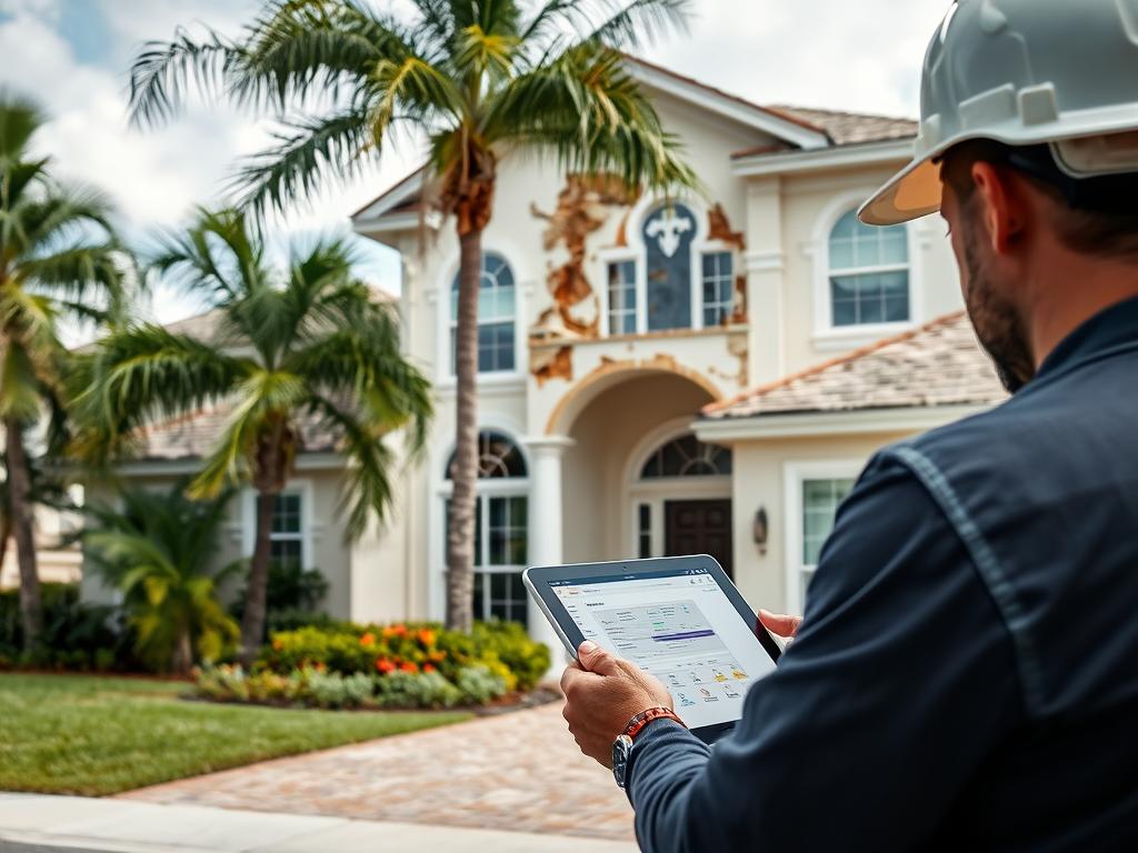 Tampa home with hurricane damage being assessed using Xactimate