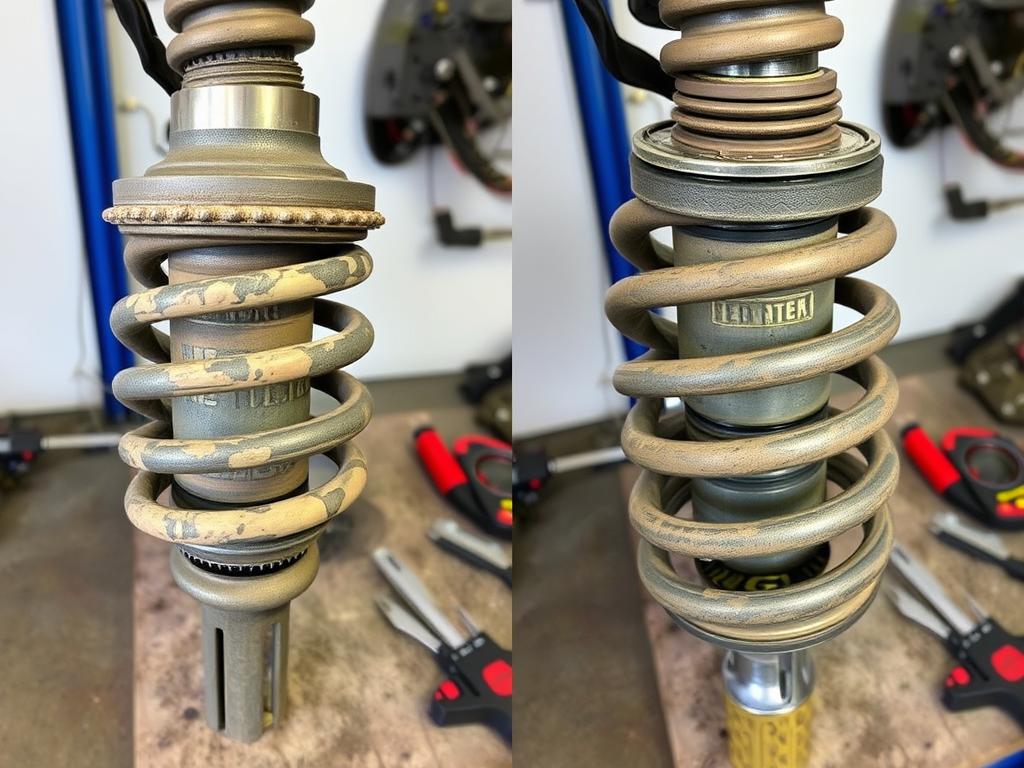 Before and after comparison of worn vs. new suspension parts