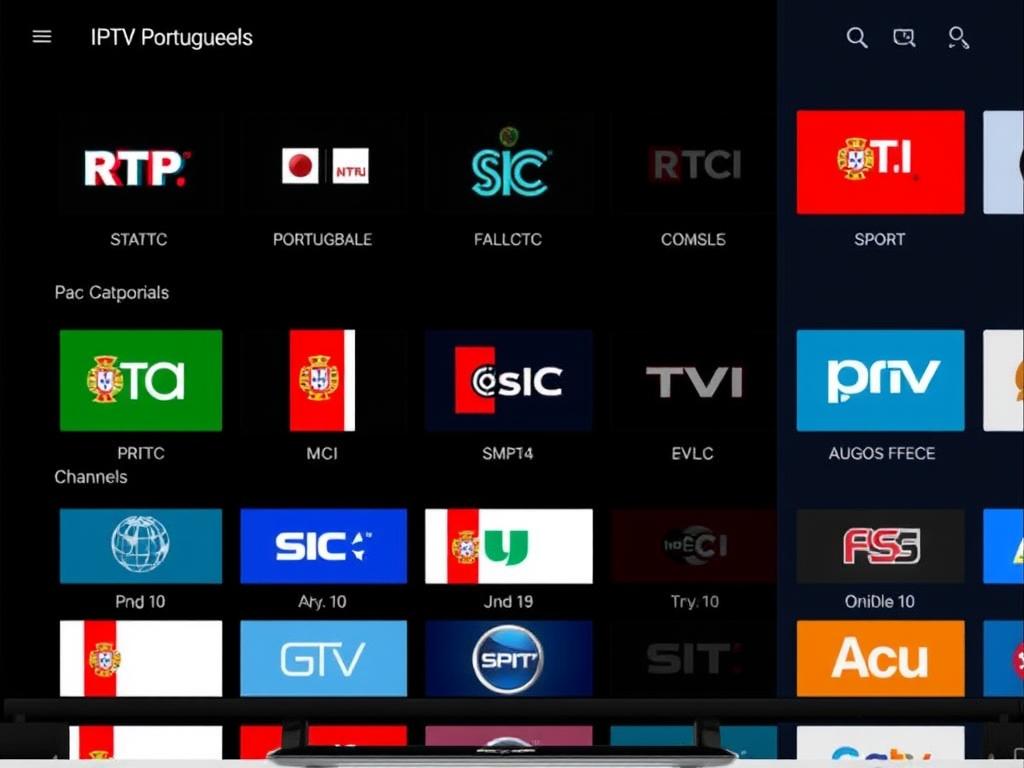 IPTV Portugal: Guia Completo Para Serviços de Televisão Por Internet em 2025 5 Exemplo de interface de aplicativo IPTV mostrando canais portugueses