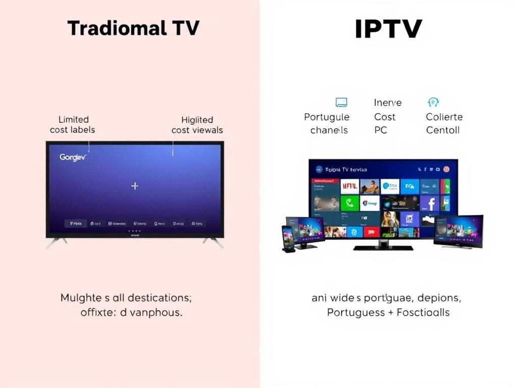 IPTV Portugal: Guia Completo Para Serviços de Televisão Por Internet em 2025 2 Comparação entre IPTV Portugal e TV tradicional mostrando as vantagens