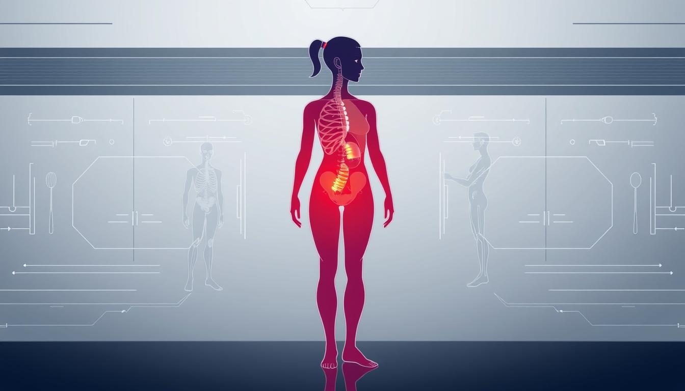A sleek, modern illustration of a person in a calorie deficit, depicted against a minimalist, scientific-looking backdrop. The figure is shown in a stylized, semi-transparent form, with a visible energy imbalance conveyed through subtle color gradients and dynamic lines. The middle ground features elegant, simplified anatomical elements, hinting at the underlying physiological processes. The background is a muted, techno-inspired environment, evoking a sense of precision and control. The overall aesthetic is clean, sophisticated, and reflects the "VitalCore" brand identity, suitable for the "Cómo bajar de peso rápido: principios científicos" section of the article.