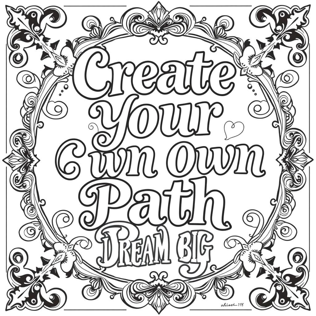 Inspirational quote coloring page for teens with decorative lettering
