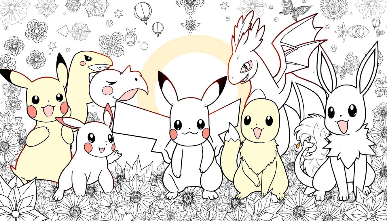 A vibrant collection of Pokemon-themed coloring pages, each featuring intricate line art and captivating designs. The foreground showcases a diverse array of beloved Pokemon characters, including Pikachu, Charizard, and Eevee, poised in dynamic poses that invite creative expression. The middle ground presents a range of complementary patterns and textures, seamlessly integrated to provide a visually engaging backdrop. The background is illuminated by a warm, natural lighting, casting a soft glow that enhances the overall sense of depth and dimension. The entire scene is rendered in a hyper-realistic style, with meticulous attention to detail, allowing the viewer to immerse themselves in the world of Pokemon and unleash their artistic potential.