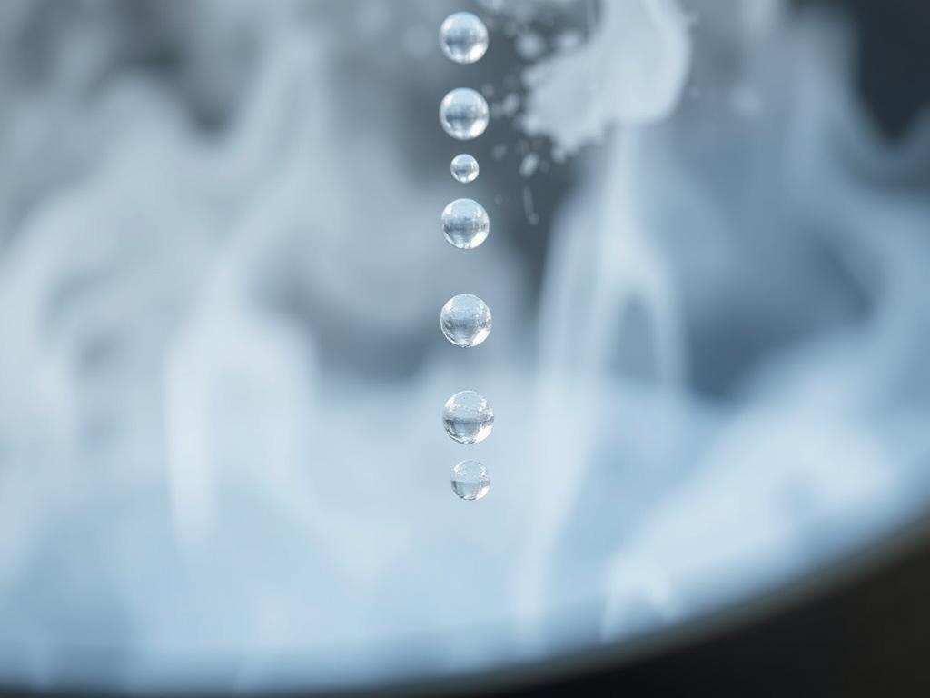Close-up of the anti-gravity mist effect showing water droplets flowing upward