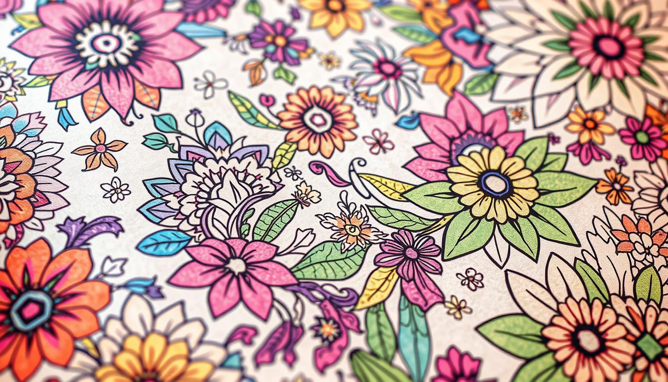 Intricate coloring designs for teens, featuring a vibrant array of geometric patterns, delicate florals, and whimsical motifs. A captivating digital coloring experience with depth and complexity, illuminated by warm, soft lighting and captured from an elevated, slightly angled perspective. The designs flow seamlessly across the frame, inviting the viewer to immerse themselves in a world of creative expression and boundless possibilities. Subtle textures and gradient effects add depth and dimension, creating a visually stunning and engaging composition that will inspire teenagers to unleash their creativity.
