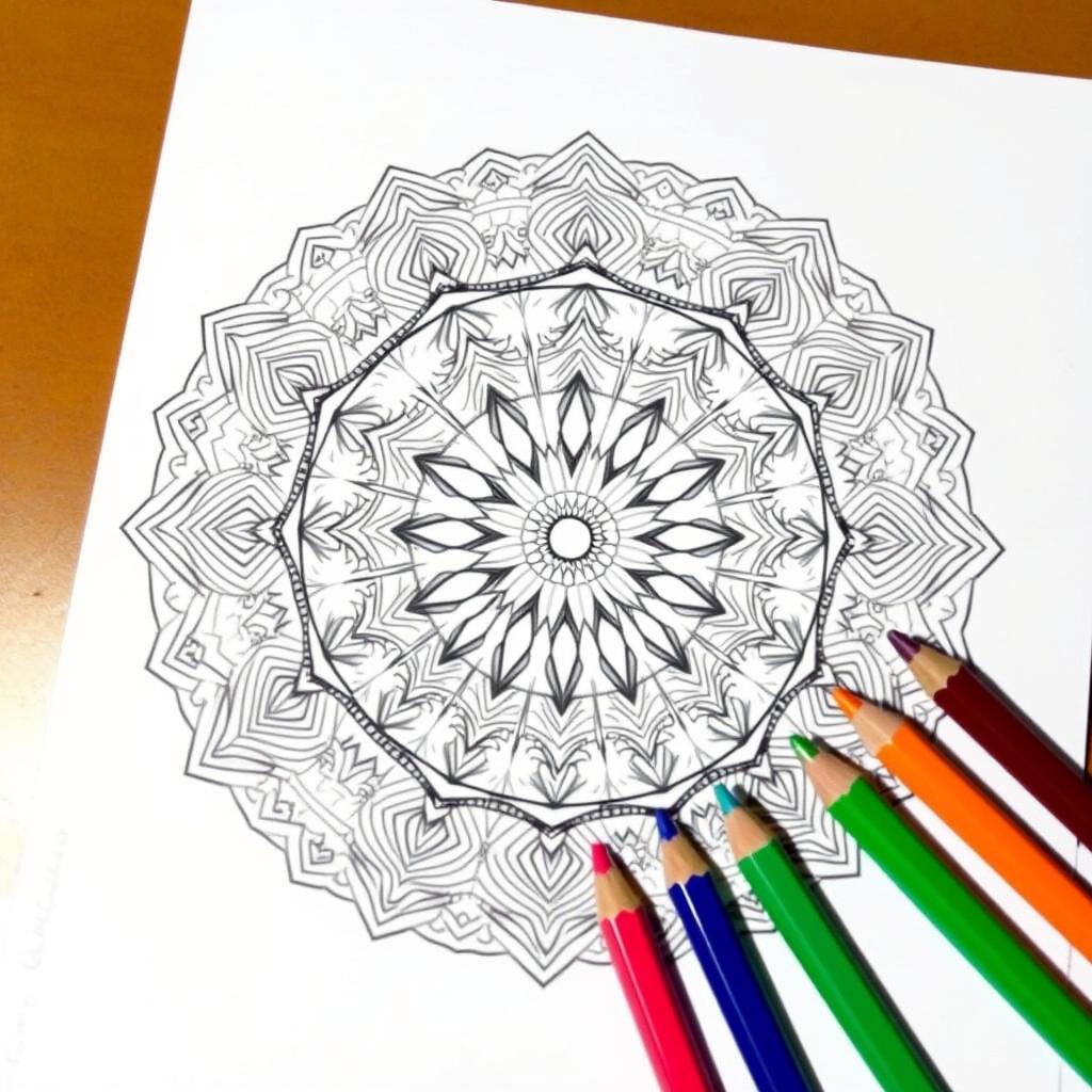 Intricate mandala coloring page for teens with geometric patterns