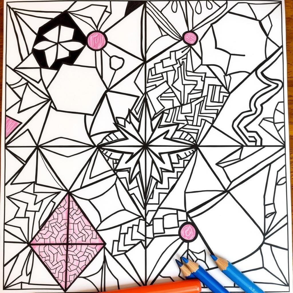Abstract geometric pattern coloring page for teenagers