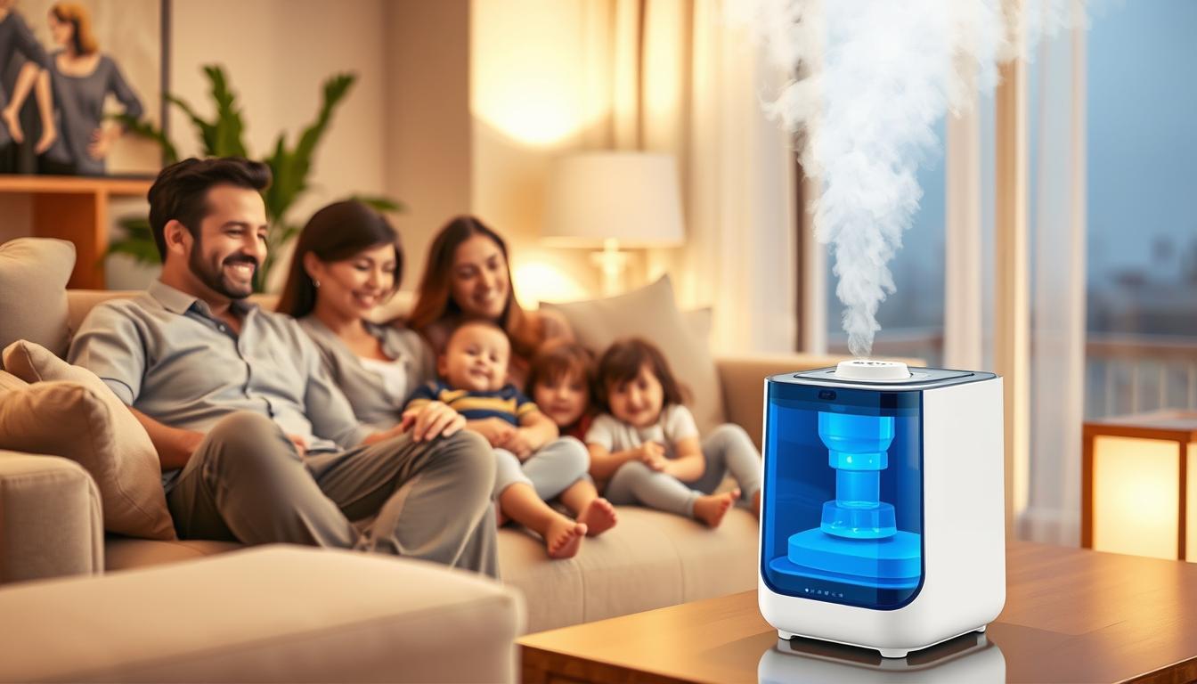 Family enjoying improved air quality with the Large Portable Anti-Gravity Hygienic Ultrasonic Cool Mist Humidifier
