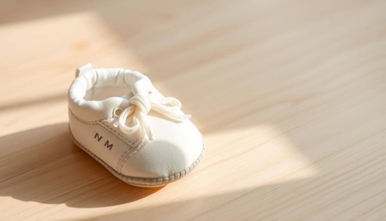 A pair of soft, cushioned infant shoes rests on a light wooden surface, with a warm, cozy atmosphere. The shoes are made of high-quality, durable materials in a pastel color palette, with delicate details like tiny bows or embroidered patterns. Gentle side lighting casts a natural glow, highlighting the shoes' craftsmanship and the overall sense of care and attention to infant comfort. The composition emphasizes the shoes' design, balancing style and function, to showcase how they can contribute to a child's healthy development.