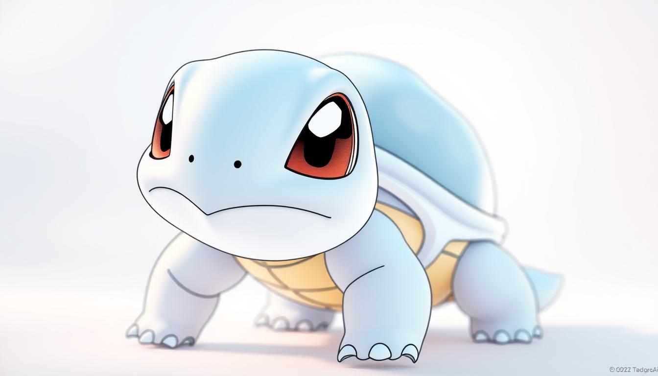 A highly detailed, photorealistic rendering of a Squirtle Pokemon character in a coloring page format. The Squirtle is depicted in the foreground, with a crisp, clean lineart outline ready for coloring. The background features a soft, pastel-toned gradient, gently fading from light blue to white, creating a serene, calming atmosphere. The lighting is soft and diffused, accentuating the smooth, textured appearance of the Squirtle's shell and features. The image is composed with a shallow depth of field, keeping the Squirtle in sharp focus while the background gently blurs. Vibrant, high-contrast colors and a hyper-realistic, almost tactile quality elevate this coloring page to an advanced, professional-grade artistic rendering.