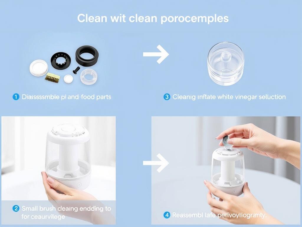 Step-by-step cleaning process for the Large Portable Anti-Gravity Hygienic Ultrasonic Cool Mist Humidifier