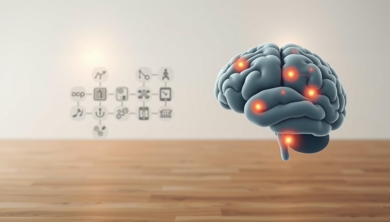 A minimalist, highly detailed illustration of various memory enhancement techniques. In the foreground, a brain diagram with highlighted regions associated with memory and learning. In the middle ground, a set of interlinked icons representing different mnemonic devices, cognitive exercises, and lifestyle factors that boost cognition. In the background, a clean, serene environment with soft, warm lighting, conveying a sense of focused concentration and mental clarity. The overall mood is one of scientific precision, intellectual engagement, and self-empowerment.