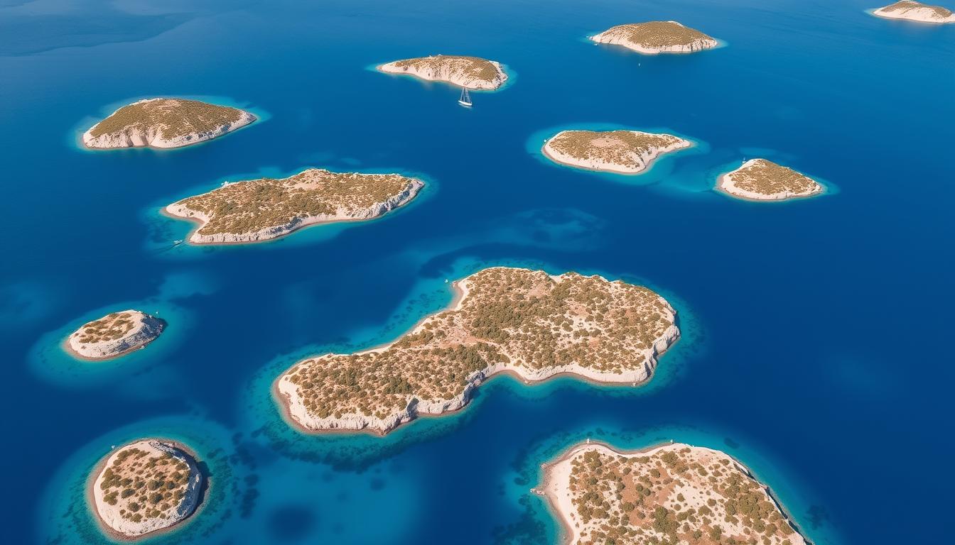 Aerial view of the Kornati Islands archipelago with its distinctive barren islands