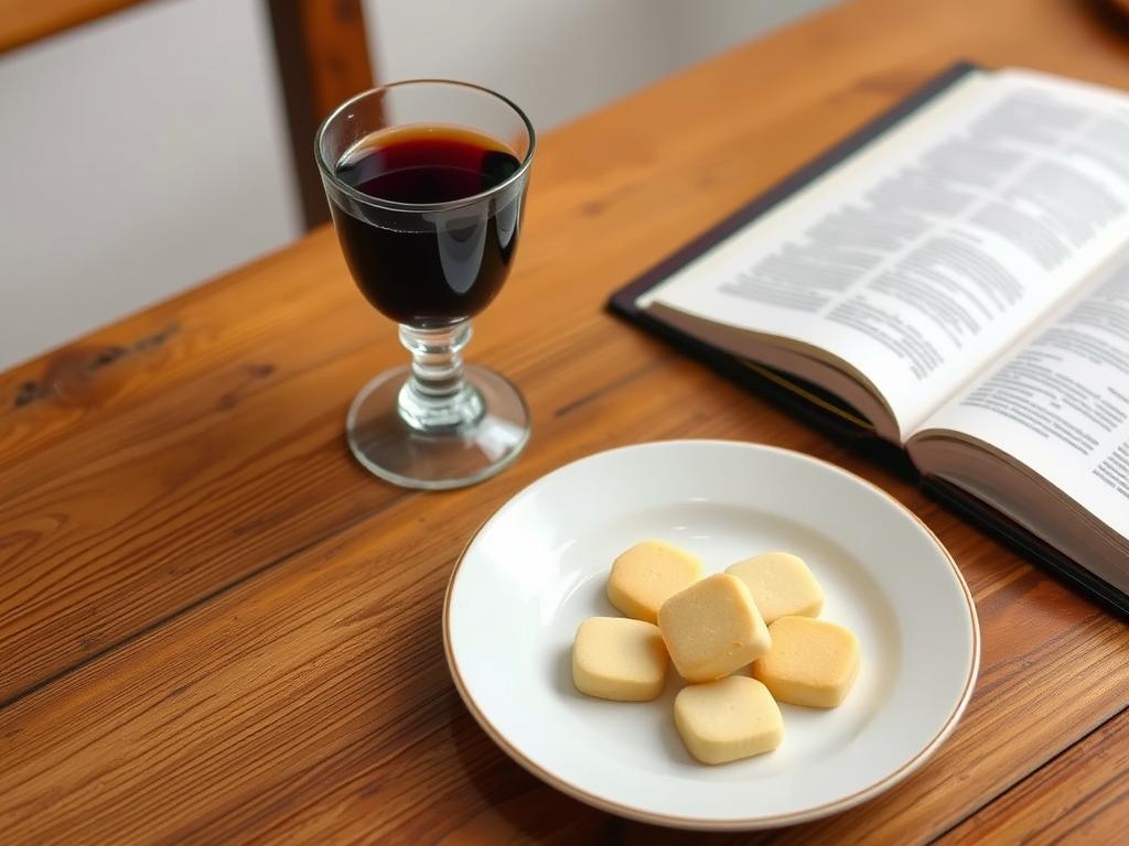 Protestancka Wieczerza Pańska z chlebem i winem, pokazująca różnice w podejściu do sakramentów między protestantyzmem a katolicyzmem