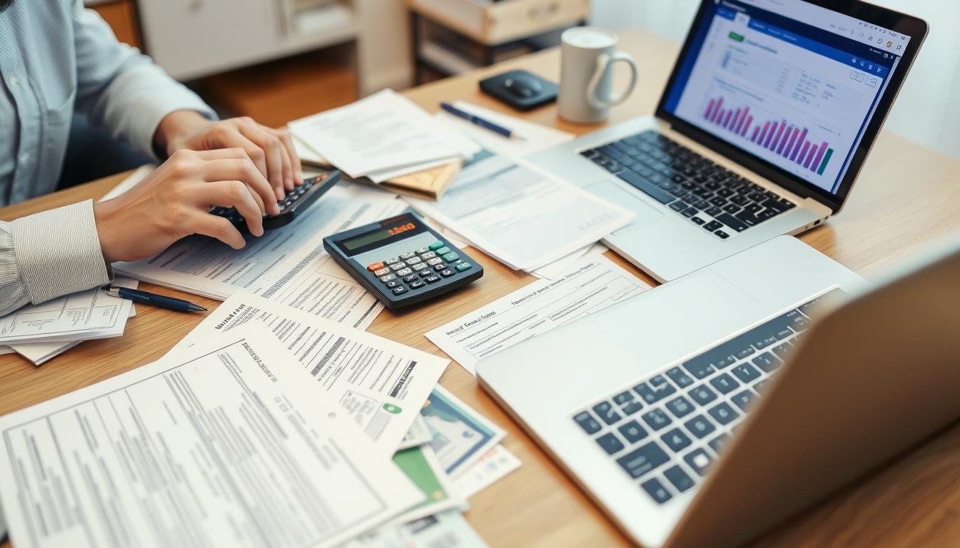 Person organizing tax documents for online income in the USA