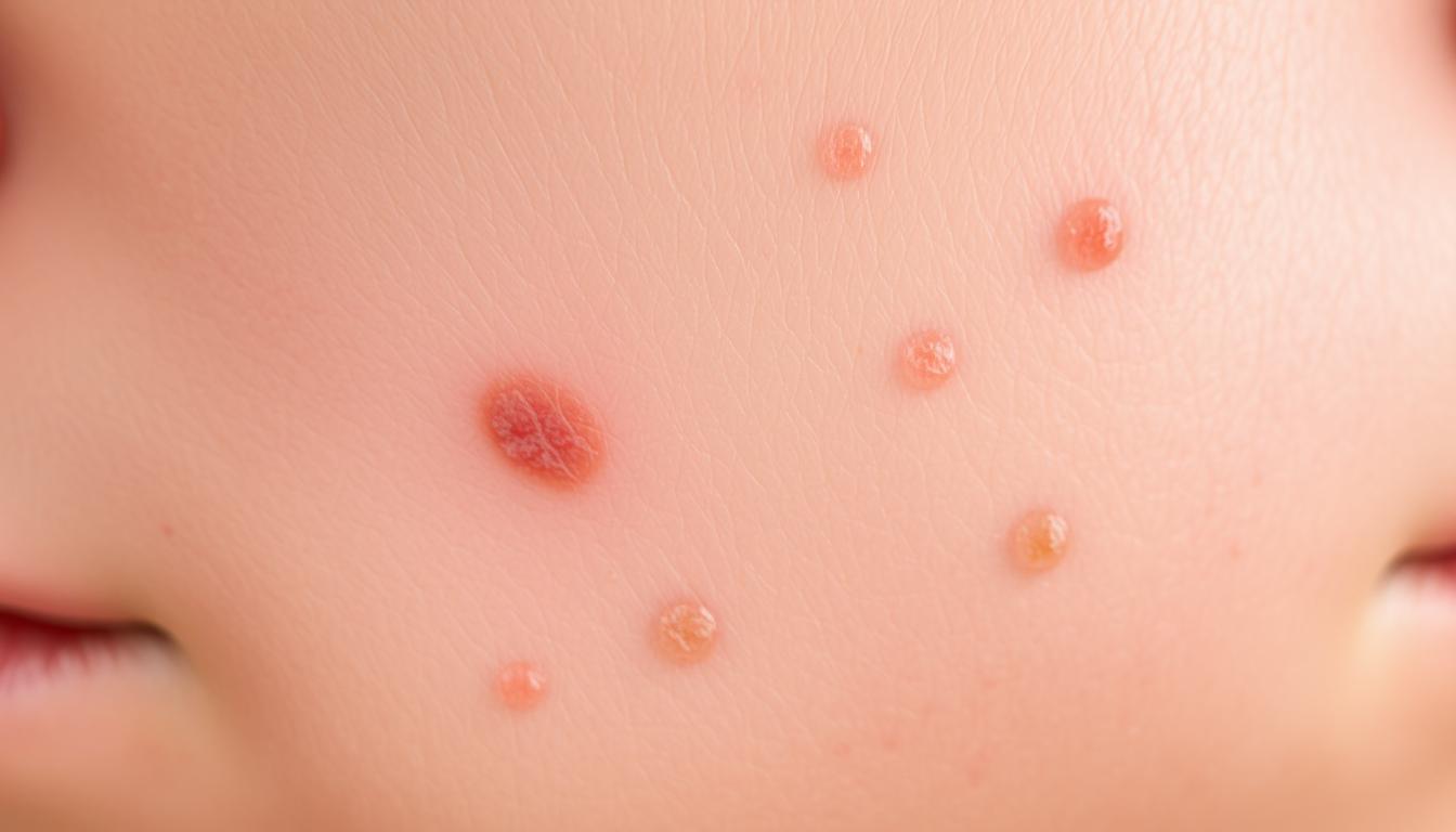 A close-up view of acne scars on a person's skin, captured under soft, diffused lighting to highlight the textural details. The scars appear as a mix of indented, discolored, and uneven patches across the complexion, conveying a sense of unevenness and imperfection. The background is blurred, maintaining the focus on the intricate details of the skin. The image should evoke a sense of understanding and empathy towards the challenges of dealing with acne scars, serving as a visual aid for the article's section on understanding this common skin condition.